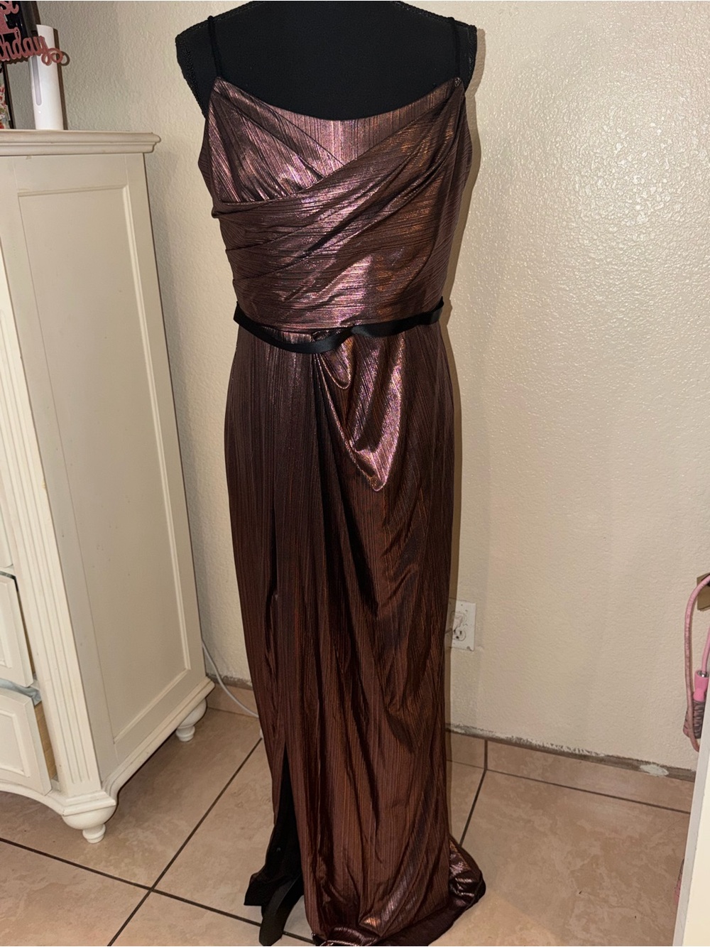 Marchesa Notte Metallic Brown and Bronze Draped Evening Gown